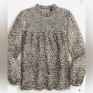 J Crew Smocked button-back top in leopard print NWT, size L